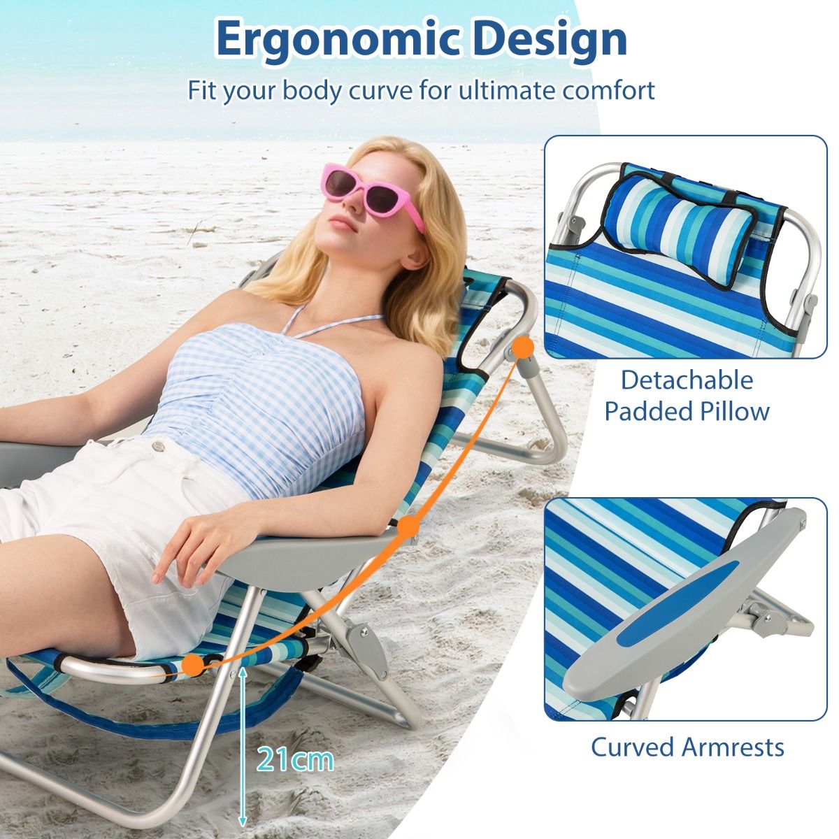 Ensemble de chaises de plage pliantes Coast - Dossier réglable - Glacière incluse - Bleu
