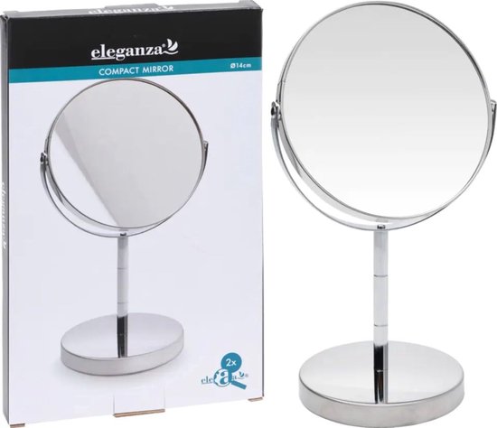 Miroir de maquillage - argenté - rond - double face - 14 x 26 cm - Miroirs de maquillage - Miroirs grossissants