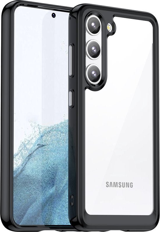 Podec Case Suitable for Samsung Galaxy S23 Black and Transparent Phone Case - Anti-Shock Case Cover with 2x Screen Protector
