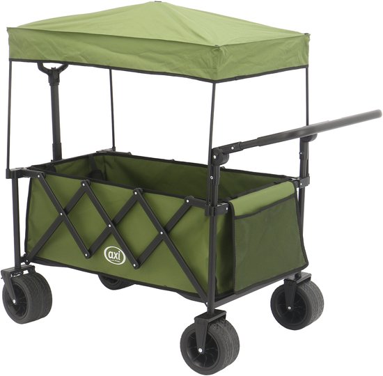 AXI SB221 Chariot pliable avec toit – Vert – Avec barre de traction, freins et housse – Capacité de charge de 100 kg – Facile à transporter – Métal