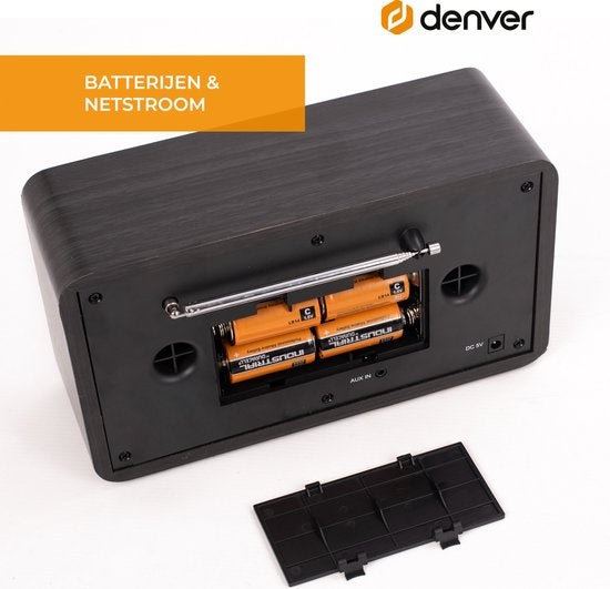 Denver DAB Radio - Model 2023 - Retro Radio - Bluetooth - DAB+/ FM - Dimmable - Batteries & secteur - DAB18 - Darkgrey