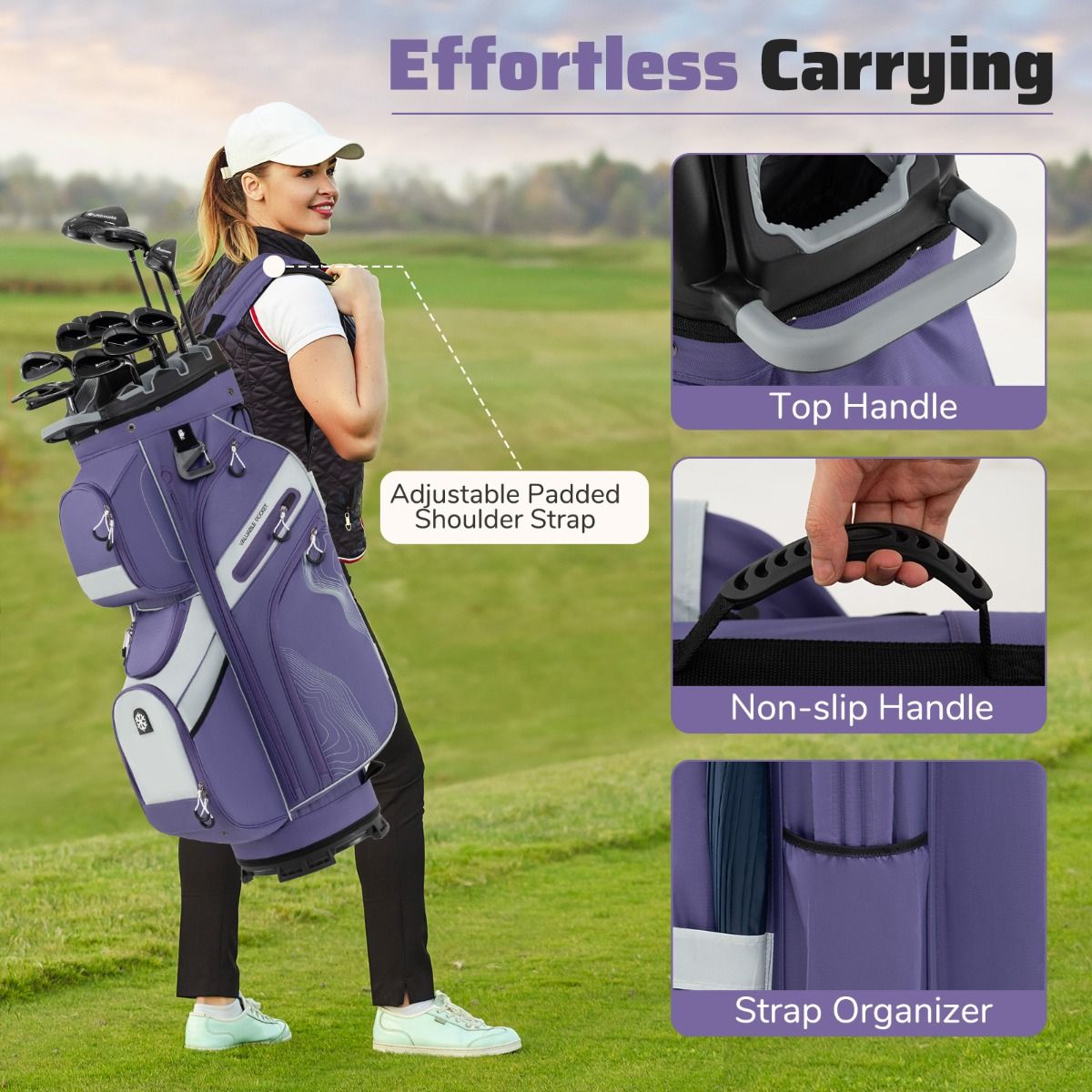 Sac de golf Coast - 14 compartiments - 11 poches de rangement - Violet