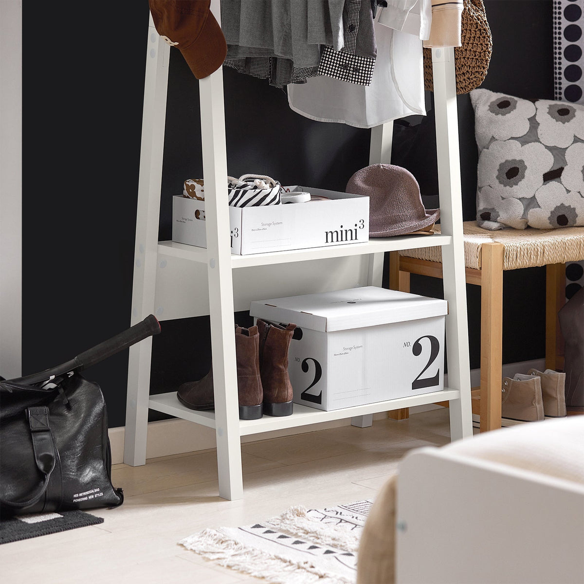 SoBuy Portemanteau - MDF - Max. 15 kg - 66 x 39 x 180 cm - Blanc
