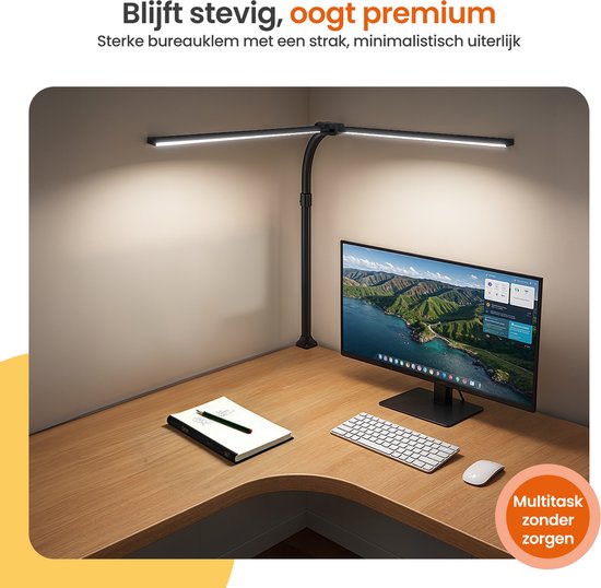 Goliving Lampe de bureau avec pince XL - 78 CM - LED dimmable avec télécommande - Lampe à pince - Lampe de table - Lampe de lecture - Flexible - Lampe LED - Touch Control - Softclose - Noir