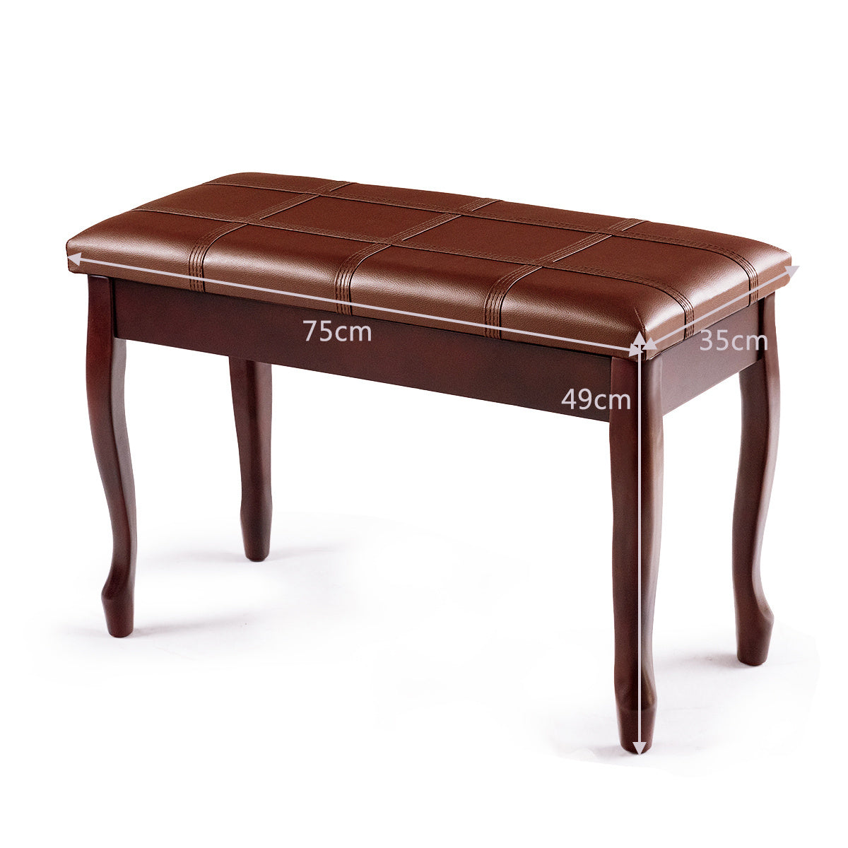 Banc de piano Coast avec compartiment à notes tabouret de piano en Massivhoz 75 x 35 x 49 cm marron