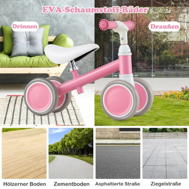 Coast Balance Bike 4 Wheels 51 × 25 × 38/41 cm - Pink - Vélo d'équilibre réglable pour enfants de 1 à 3 ans