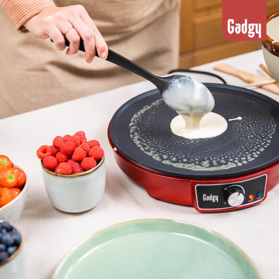 Crêpière Gadgy, Thermostat réglable, Ø30CM, 1000W, Spatule et diviseur de pâte, Rouge