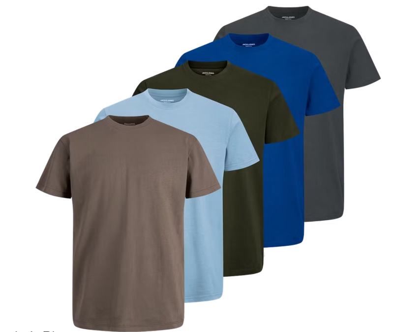 Lot de 5 t-shirts Relaxed Jack & Jones pour homme, taille L – Asphalt Multi – 100 % coton