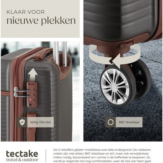tectake® Set de valises - Set de voyage 13 pièces - Valises - Set de valises - Set de bagages Comprend une valise à main, une valise spacieuse, une trousse de voyage, une trousse de toilette, une trousse d'accessoires - Trolley avec serrure TSA - Anthraci