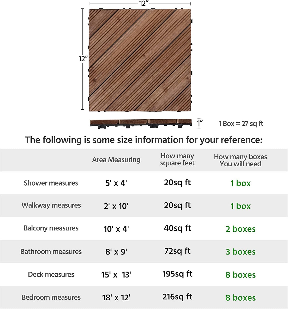 Dalles de terrasse en bois Yaheetech - 27 pièces - Motif en diagonale - Marron