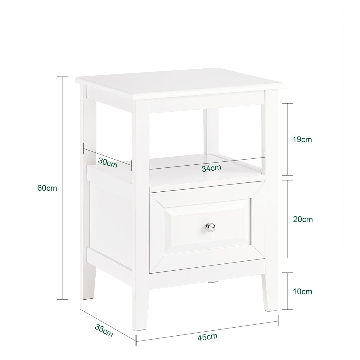 SoBuy Table d'appoint - Avec porte et tiroir - max 50 kg - 45 x 35 x 60 cm - Blanc