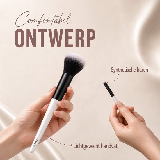 Ensemble de pinceaux de maquillage Vaive, 15 pièces - Pinceaux vegan - Pinceaux pour fond de teint, ombre à paupières, blush, kabuki et poudre bronzante - avec trousse - Blanc