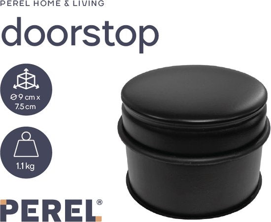 Perel Butoir de porte en acier inoxydable, sans perçage, avec base antidérapante en caoutchouc, 75 mm de haut et 90 mm de diamètre, pour une prise en main subtile mais efficace, idéal pour tout intérieur, noir, 1 kg