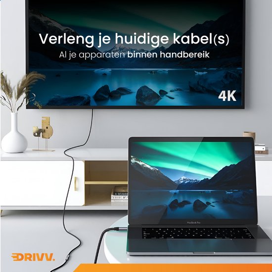 Drivv. Câble d'extension USB C 3.2 - mâle vers femelle - Charge rapide - Câble de données et de charge USB C - 3 mètres - Convient à Samsung, iPhone 15 et autres - Gris