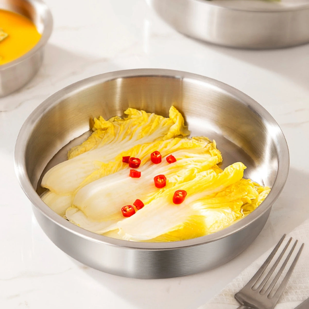 Assiette creuse Maxcook en acier inoxydable 304 - Argent - 24 cm - Incassable, compatible avec le four et l'induction