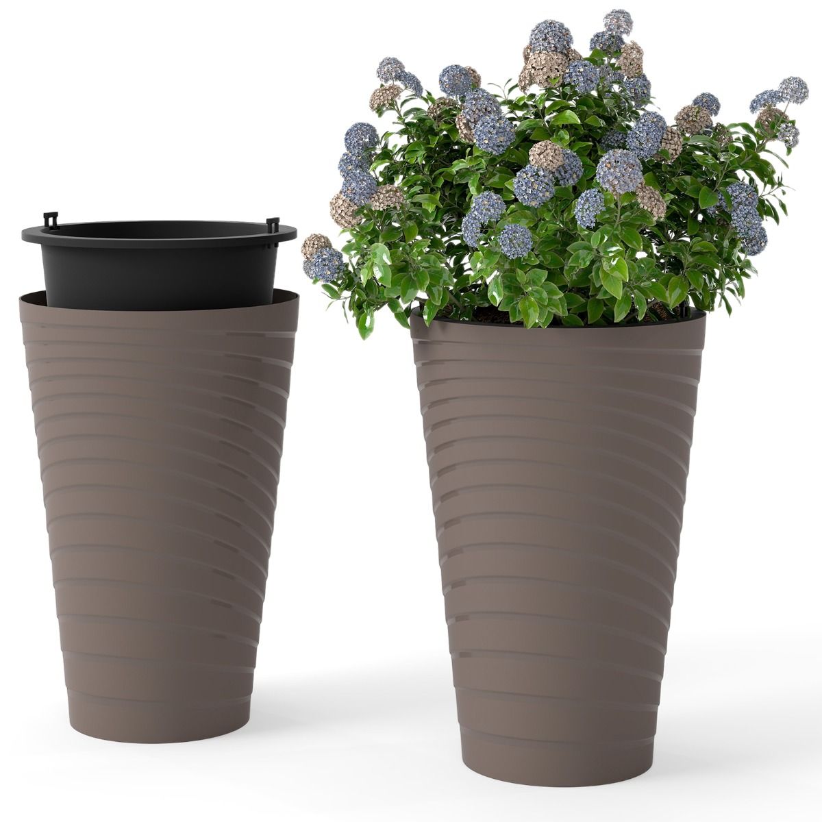 Ensemble de 2 jardinières Coast - avec pot intérieur et trous de drainage - résistantes aux intempéries - marron - 45 cm de hauteur