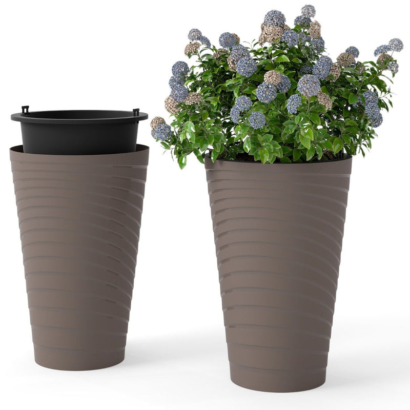 Ensemble de 2 jardinières Coast - avec pot intérieur et trous de drainage - résistantes aux intempéries - marron - 45 cm de hauteur