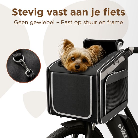 Panier de vélo pour chien TrevoPet® à l'avant - Panier de vélo 4 en 1 : panier pour chien, sac de transport, sac à dos et siège auto - Compatible avec tous les vélos - Pour les chiens jusqu'à 8 kg - Noir
