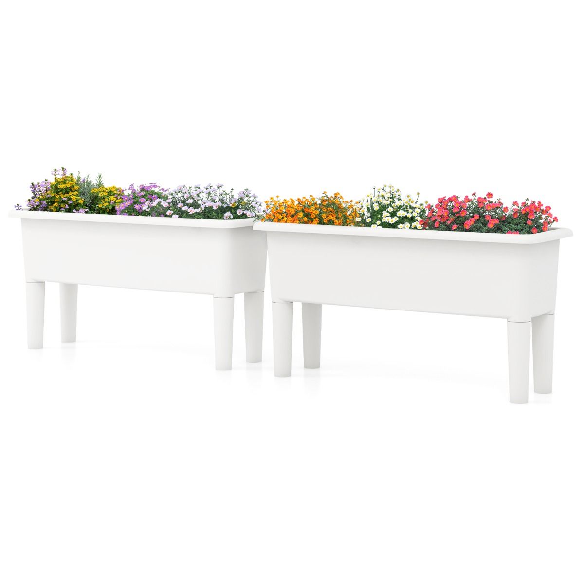 Lot de 2 jardinières surélevées Coast - À arrosage automatique - Pieds amovibles - Café / Blanc