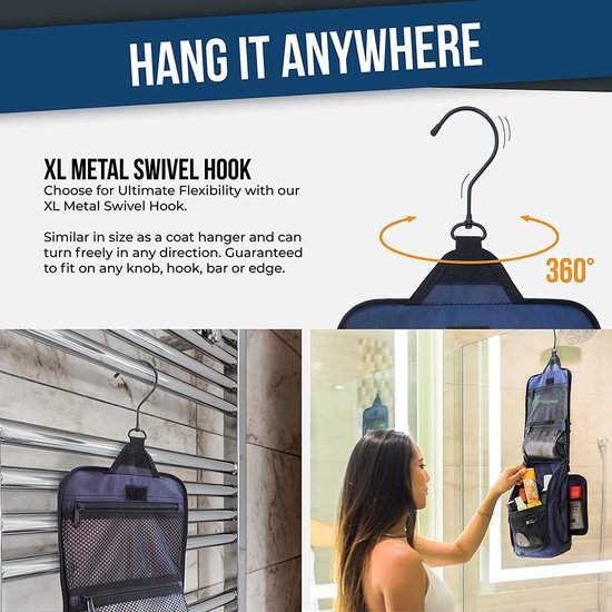Plugstore - Trousse de toilette suspendue pour hommes et femmes, kit de voyage idéal pour le maquillage, les articles de toilette et les produits cosmétiques, e-book gratuit, bleu (bleu) - HTB-M-B