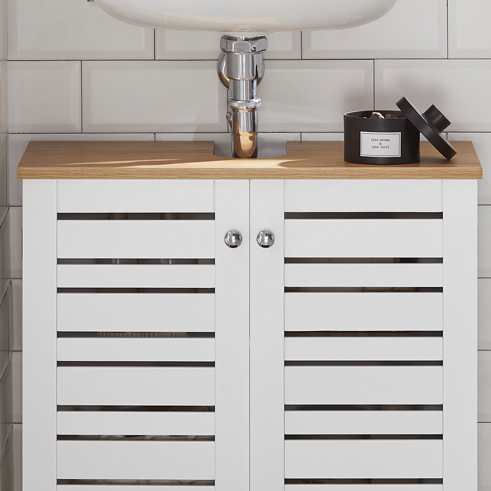 SoBuy Meuble de salle de bain - 2 couches - 2 portes - 60 x 30 x 59 cm - blanc