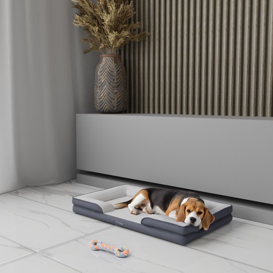Lit orthopédique pour chien CozySense® - 90 x 54 cm - Taille L - Lit imperméable avec housse lavable - Peut servir de coussin pour cage - Blanc