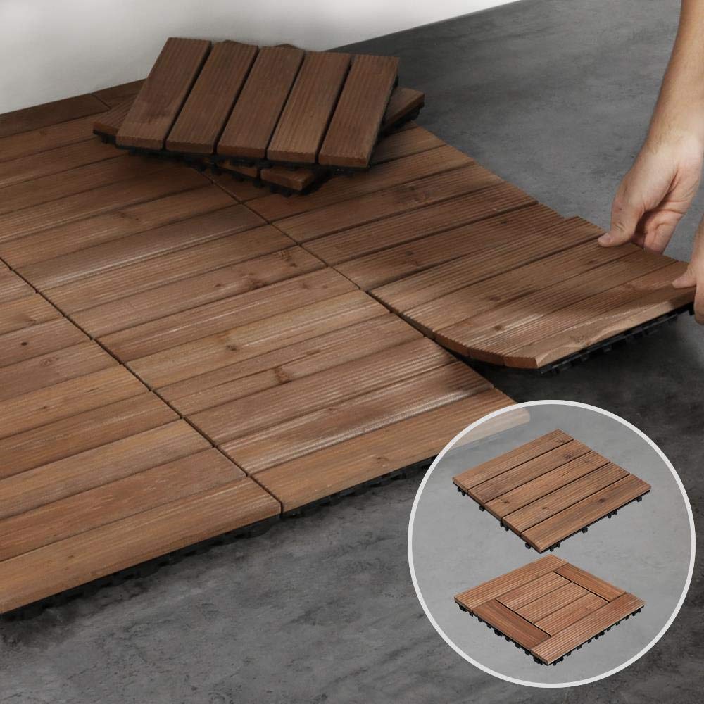 Dalles de terrasse en bois Yaheetech 30 x 30 cm – Brun chaleureux – Bois de sapin et polypropylène
