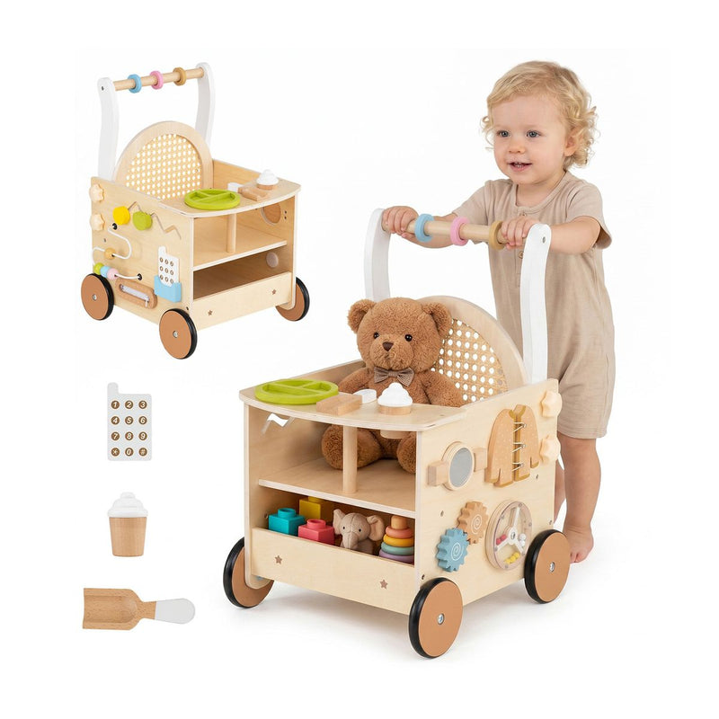 Voiturette en bois Coast - jouet favorisant la motricité - avec set de glaces et siège pour poupée - bois naturel