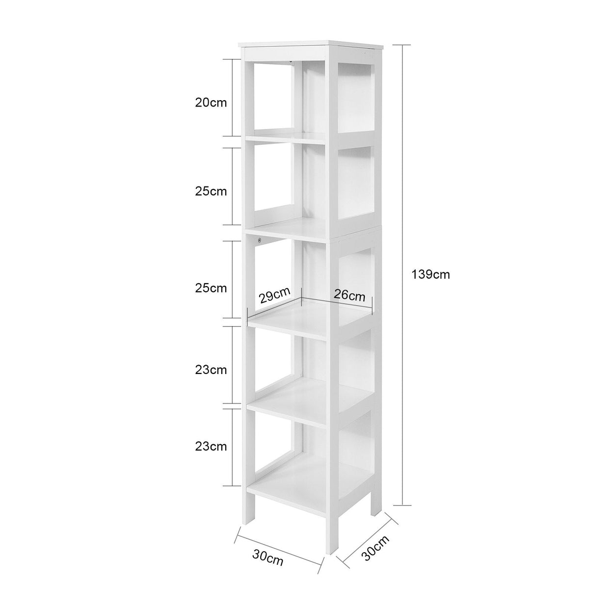 SoBuy BZR14-W Meuble de salle de bain avec 5 étagères - Blanc - 30x139x30 cm