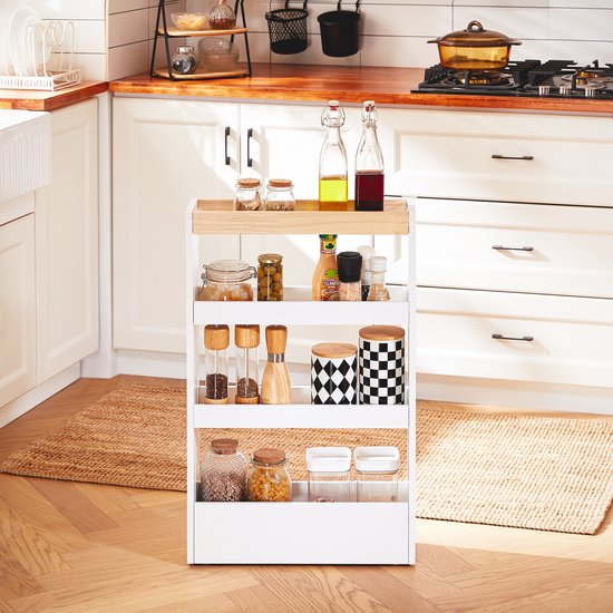SoBuy NSR12-W Meuble de salle de bain - Meuble de rangement en bois blanc avec roulettes
