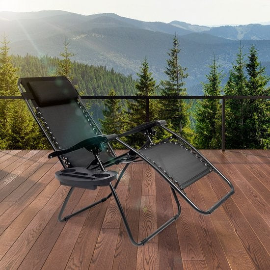 LifeGoods Chaises de jardin pliables - 30°-90° réglables - Métal - Noir