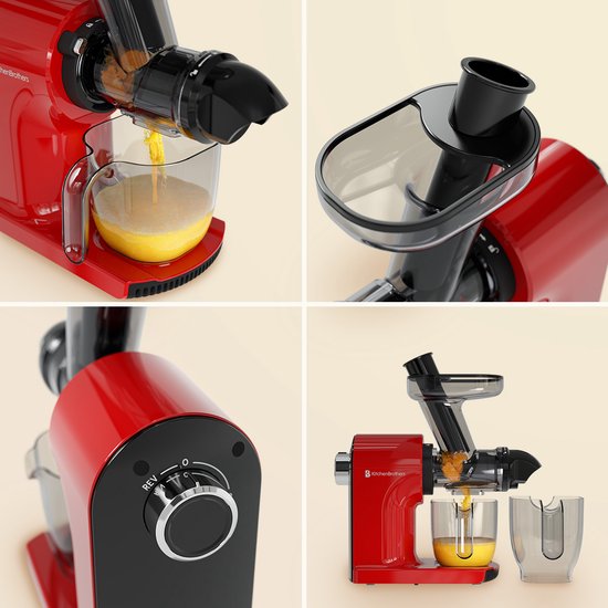 KitchenBrothers Extracteur de jus - Compact - Presse-agrumes - Presse-légumes et fruits - 45 mm - 500 ml - Rouge