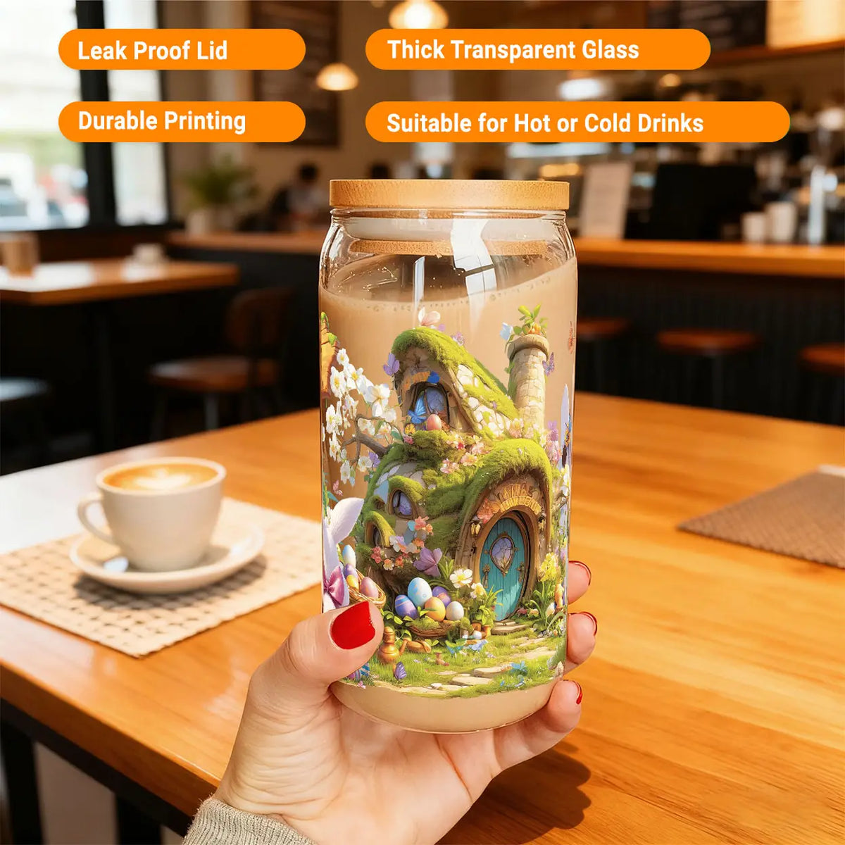 Verre de Pâques Alphynix avec couvercle et paille - Motif de conte de fées - 500 ml - Multicolore