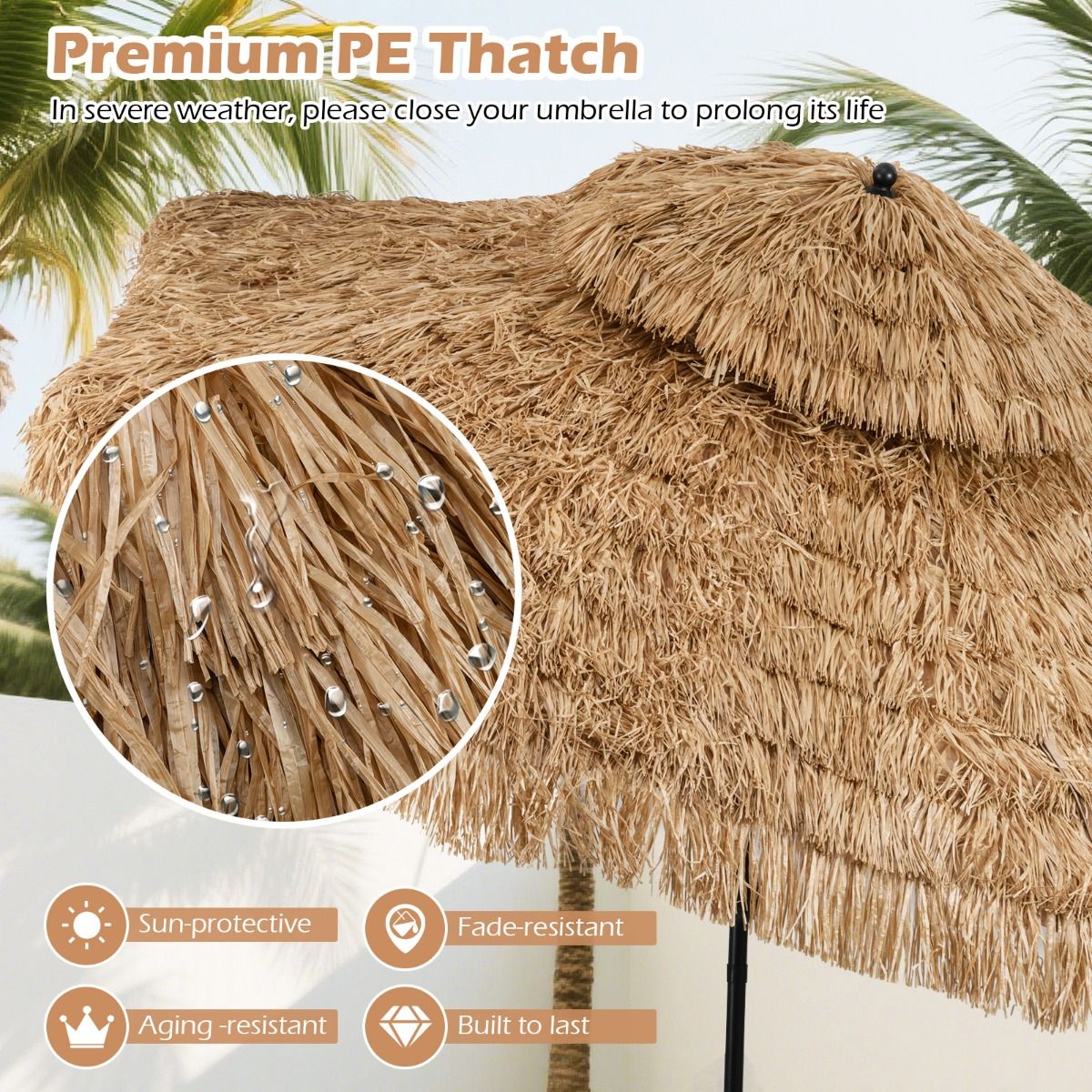 Coast 299 cm Tiki Parasol Hawaii Double Deck Market Parasol - Natural/Black, Ø 299 cm x 270 cm High
