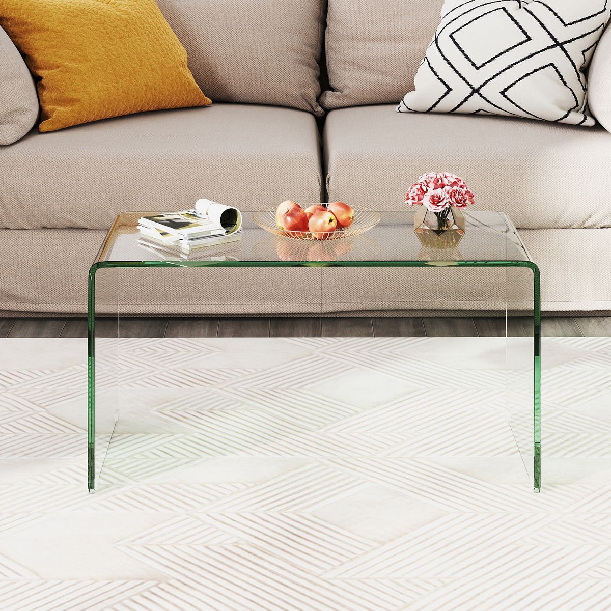 Table basse Coast - Table d'appoint en forme de U - verre trempé - 81,5 x 42 x 40 cm - transparente