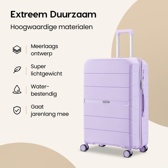 SKYCASES Urban Adventurer - Valise de voyage moyenne - Verrouillage par numéro - 44x27x66cm - 78L - Valise de voyage avec verrouillage de valise - Roues pivotantes - Violet