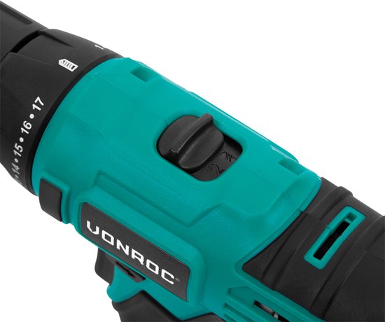 VONROC Perceuse à batterie 12V - Comprend une batterie, un câble USB et un jeu de forets et d'embouts de 16 pièces.