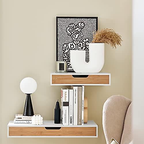SoBuy Etagère flottante - Etagère murale - Bambou - Blanc - L40xL24.5xH8cm
