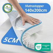Surmatelas Ella Soft - 140 x 200 cm - 5 cm de mousse à mémoire de forme - Blanc/Bleu