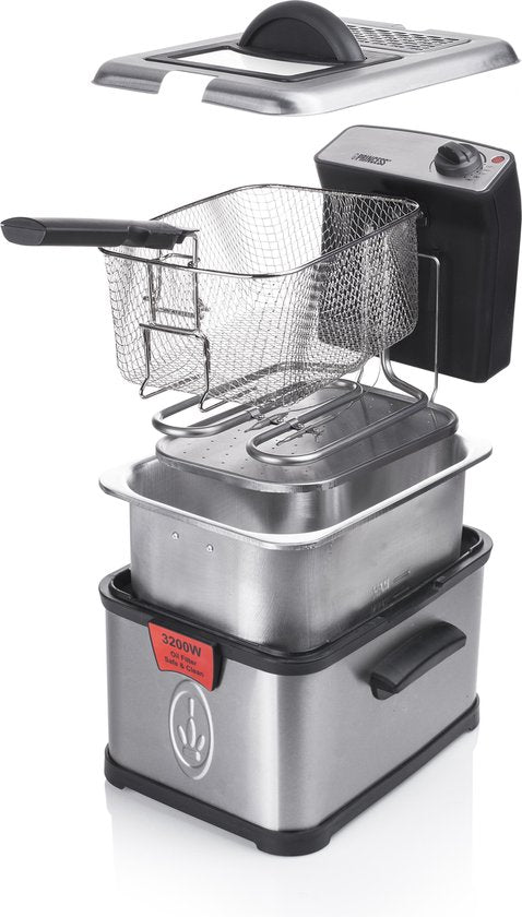 Friteuse Princess Superior - 3 litres - Zone froide et filtres - Puissance élevée de 3 200 watts - 183001