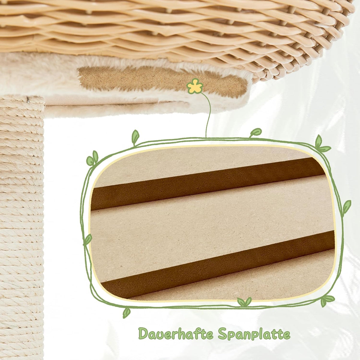 Yaheetech Cat Scratch Post with Basket and Cat House - 75 cm - Beige - Compact and Sturdy Design