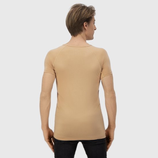 Anti Sweat Shirt - Fibershirts® - Coussinets d'aisselles cousus - Maillot de corps - beige - Col en V - Hommes - Taille XL