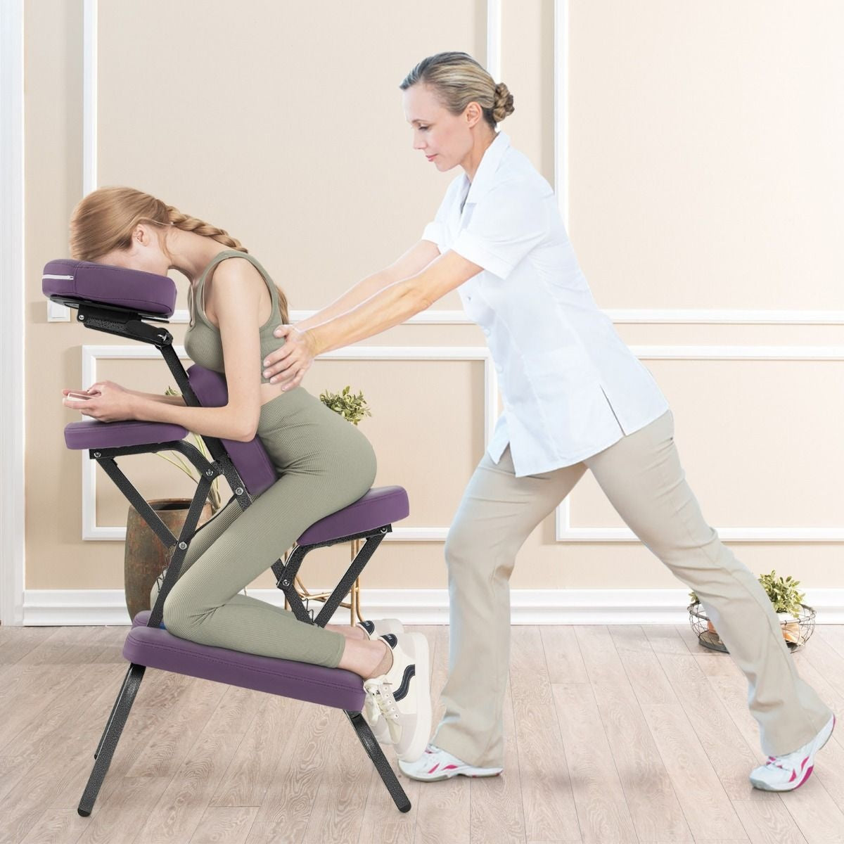 Fauteuil de massage Coast - Pliable - Avec mallette de transport - Max 150 kg - 48 x 55 x 120 cm - Violet