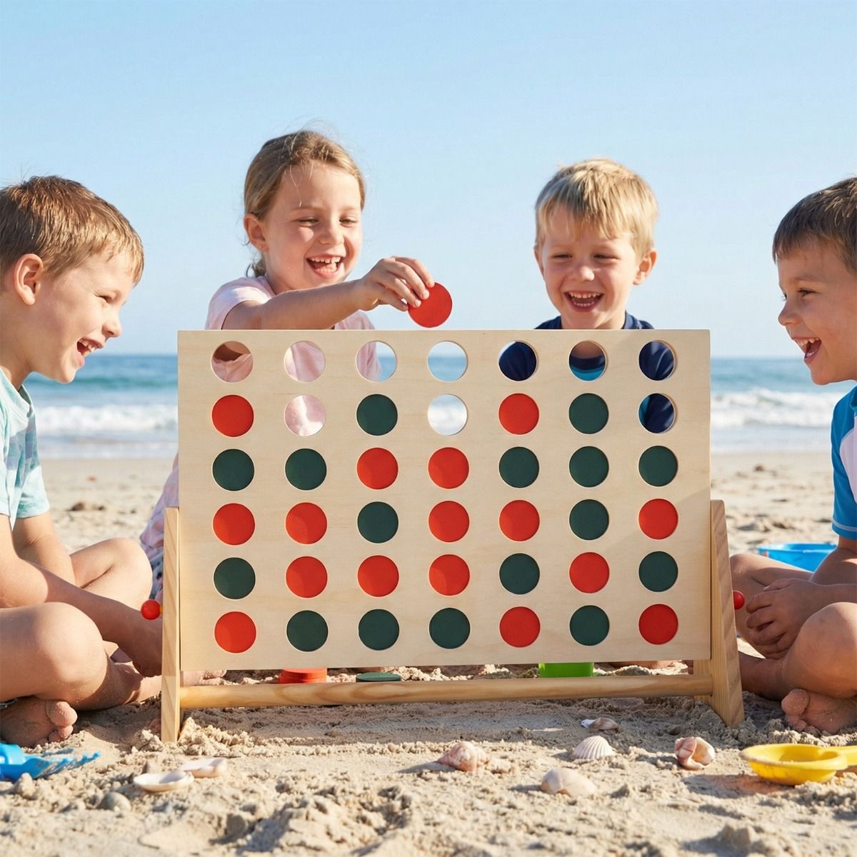 Jeu « Coast » de 4 à la suite - jeu de société de connexion - 42 pièces - cadre en bois de pin - couleur naturelle
