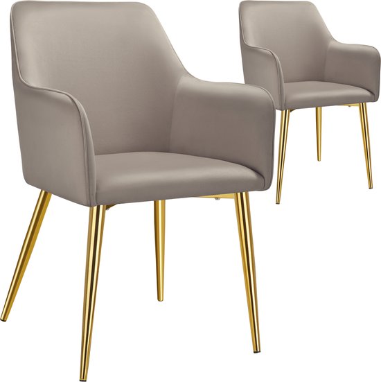 tectake® Chaise de salle à manger Avane - Aspect velours - Chaise rembourrée avec accoudoirs ergonomiques - Pieds fins en acier doré - Capacité 120 kg - Chaise de salle à manger et de cuisine confortable - Lot de 2 - Taupe