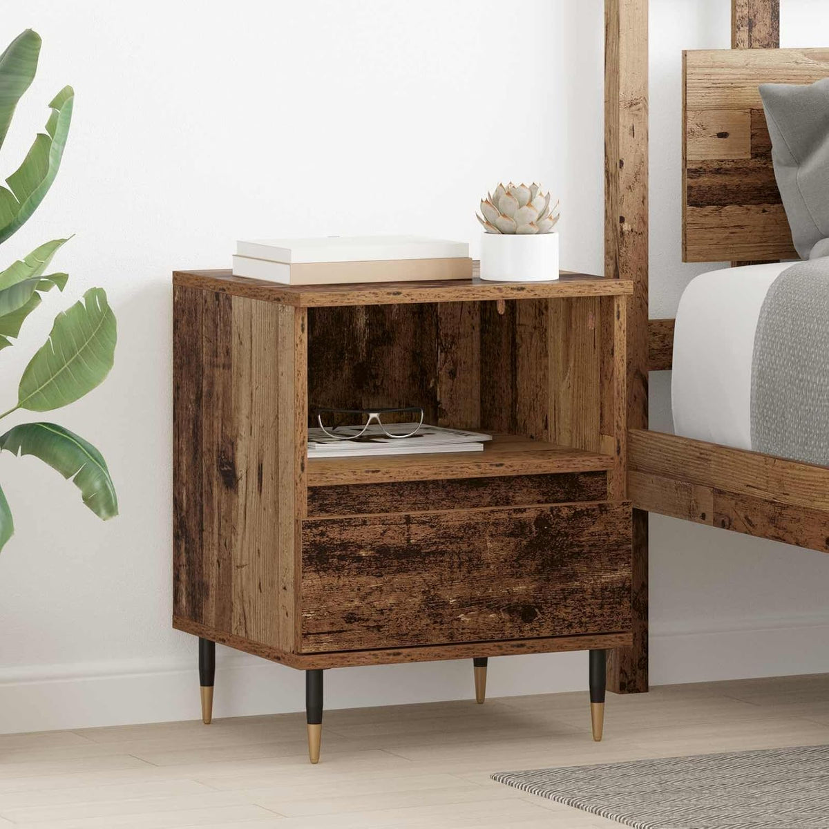 vidaXL Table de chevet avec tiroir - Bois vieilli - 40 x 35 x 50 cm