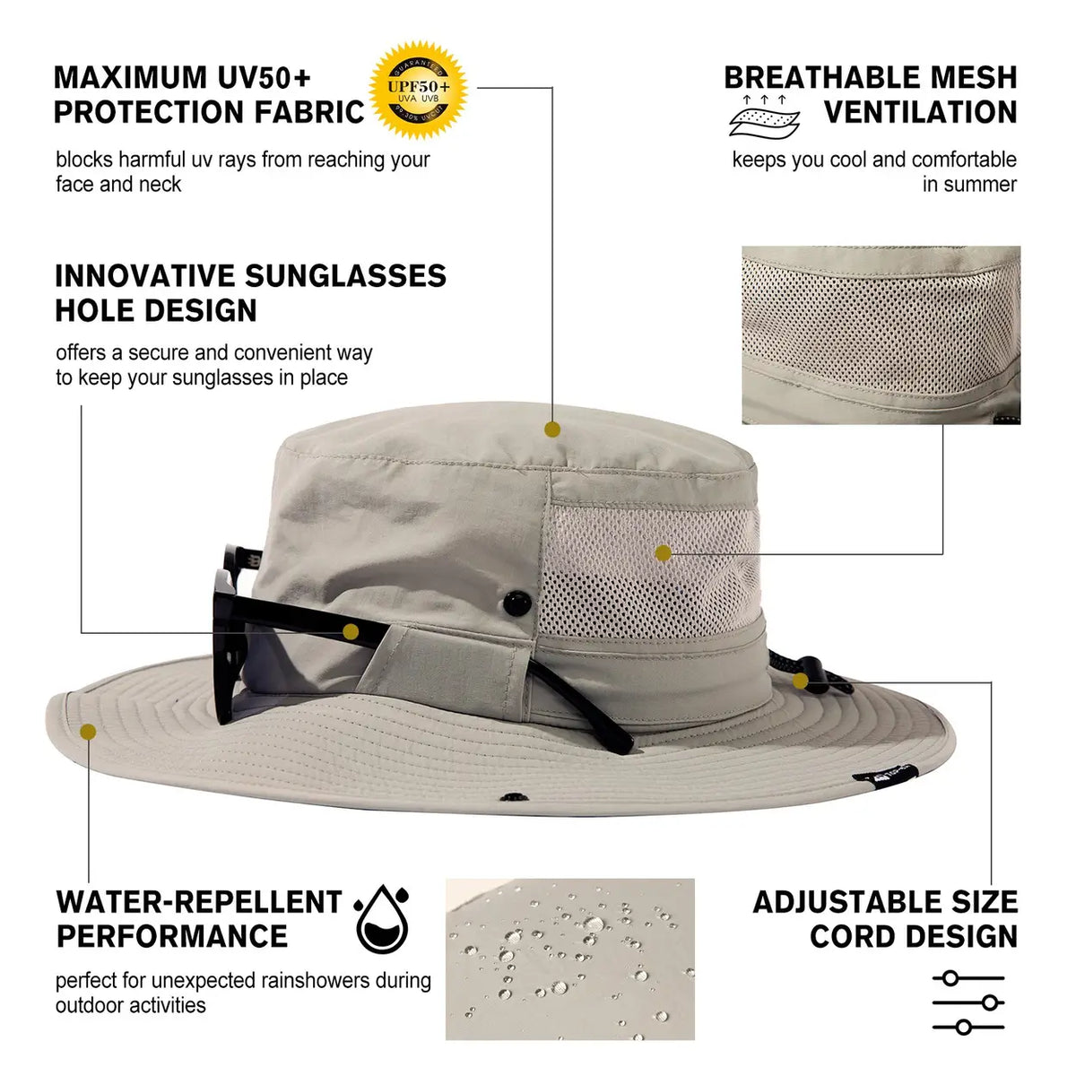 Chapeau de soleil Top-Ex avec rabat de protection pour la nuque - UPF 50+ - M/L 57–59 cm - Gris