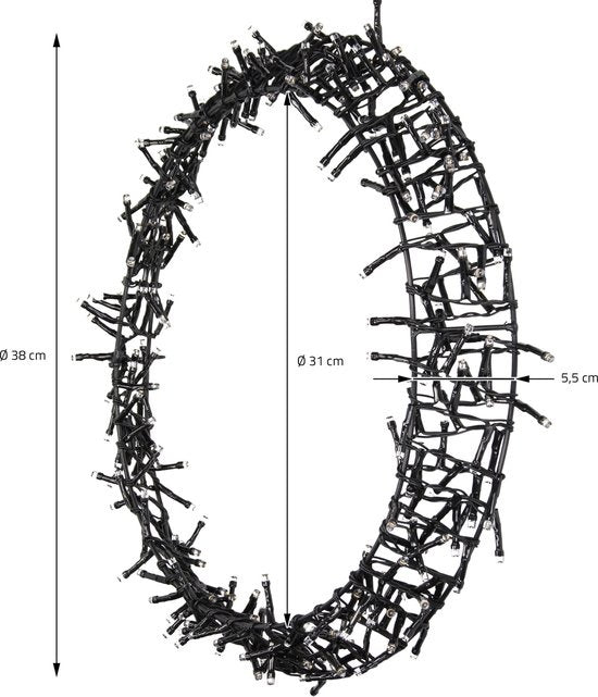 H&S - Couronne de Noël - Anneau - ˜38cm - 300led - Extra Warm White - 8 réglages