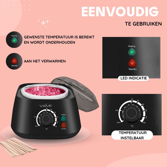 VAIVE Professional Wax Device - Wax Beans Heater - Hair removal kit - Heater - Includes Hard Wax Beans and Spatulas