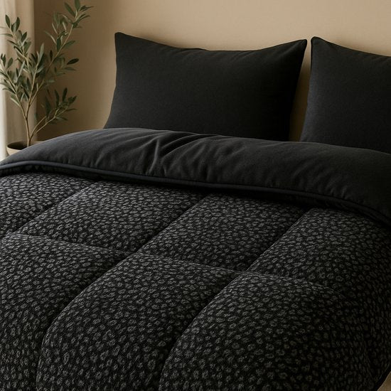 Couette Soulsnooze Teddy Pantera Anthracite 140×200 - Couette 2-en-1 sans housse - Couette lavable sans housse - Couverture - Couvre-lit - Plaid moelleux